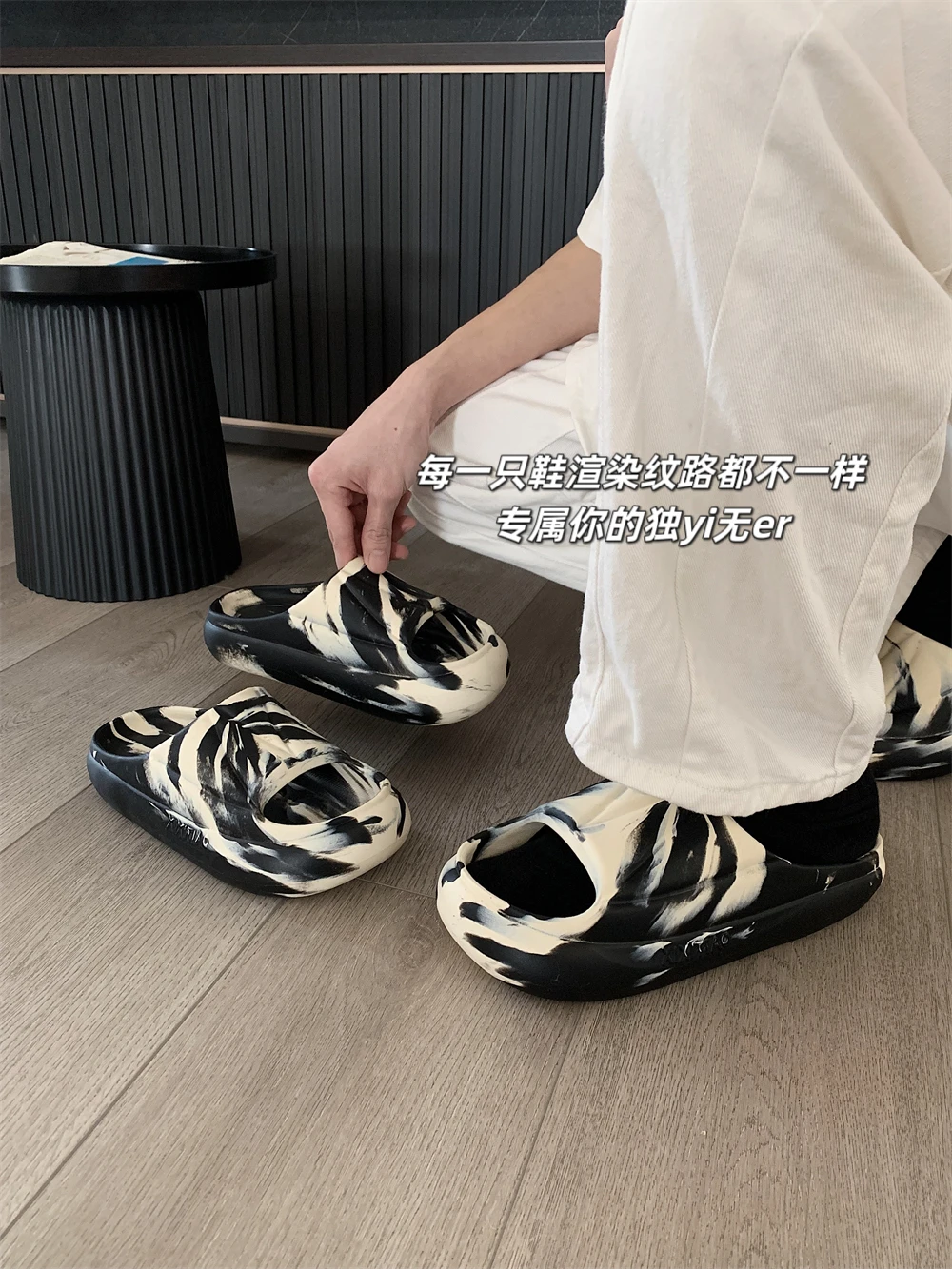 Chinese Ink Painting Slipper Man Women Fashion Black White Sandals 4cm Thick Sole Eva Outside In Summer Sandals Anti Slip Shoes