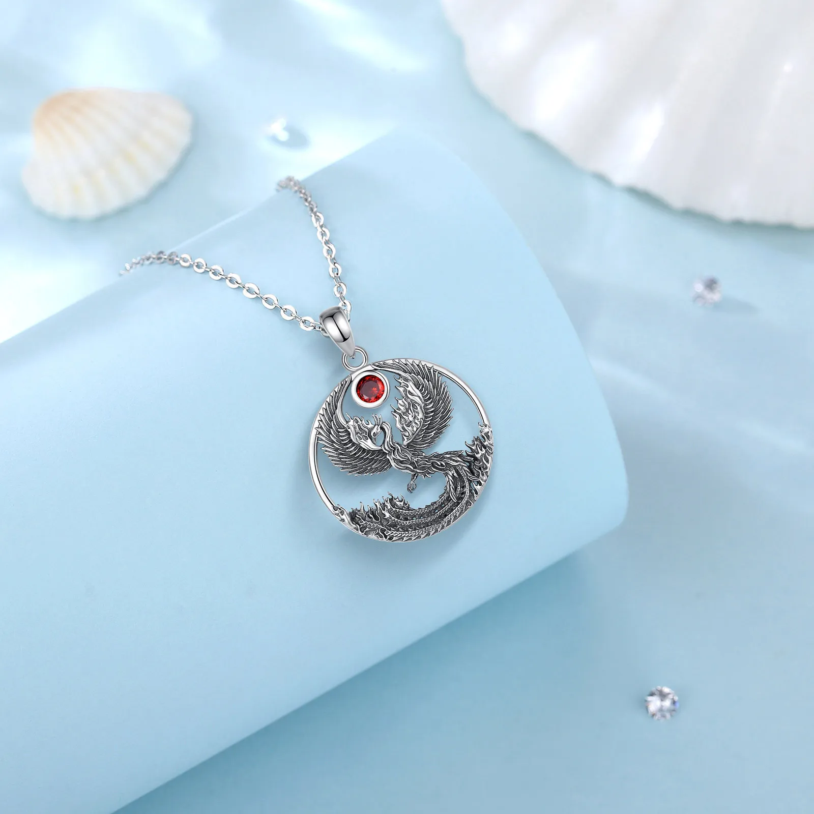 Eudora Real 925 Sterling Silver Phoenix Neckalce for Women Man Vintage Sun Phoenix Pendant