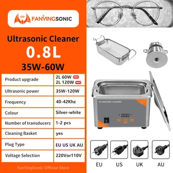 초음파 클리너 35W 디지털 시간 800ml 보석 세척 목걸이 반지 안경 시계 브러시 초음파 세척기 fanning, 울트라소닉 세척기 보석 안경 세척기