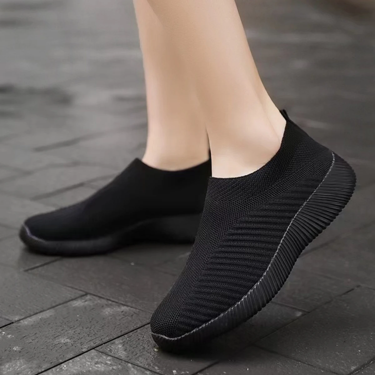 Casual Sneakers Women Solid Color Breathable Mesh Woven Vulcanized Outdoor Lightweight Low Top