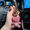 Ceramic Clay Full Diamond Love Little Bear Key chain Metal Big Ring Cute Toy Cartoon Key chain Girl Gift 5