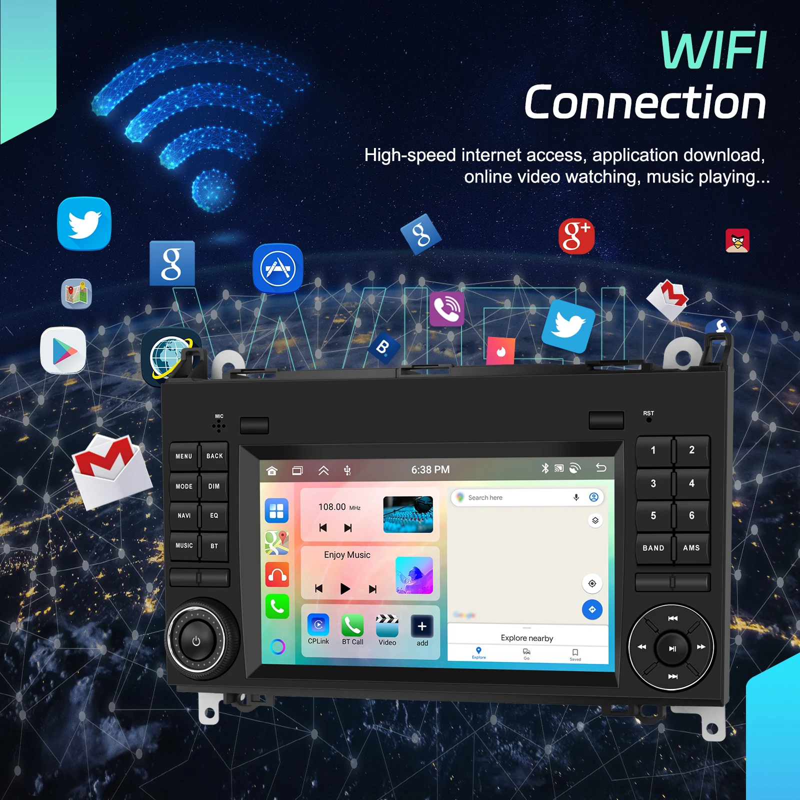 Radio para coche Podofo 2DIN 4+64G con Carplay para Mercedes Benz B200 Sprinter Clase A, GPS, Android Auto, WIFI, Mirror Link, sistema inteligente. 4