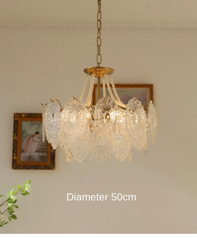 Description Picture 4 of itemFrench Pearl Crystal Living Room Chandelier Retro American Gold Light Luxury Dining Room Bedroom Decoration Wedding Glass Chande