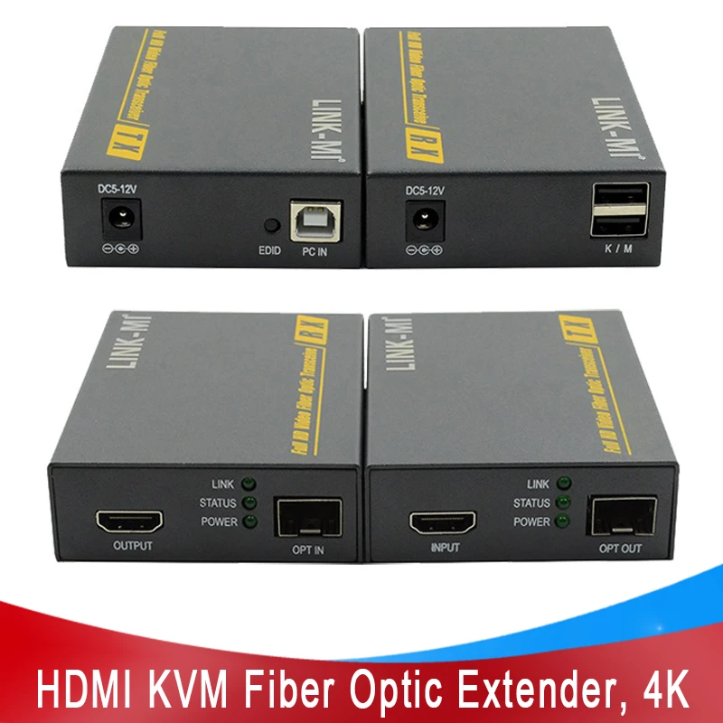 LINKMI 2km HDMI+USB KVM Fiber Optic Extender, RS232, EDID, 4K, 3D/LC