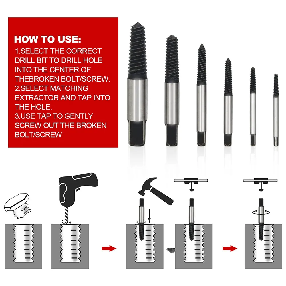 Juego de Extractor de tornillos dañados, Perno, tubería de agua, fácil de  sacar, herramienta extractora, hecho de acero de alta velocidad, alta