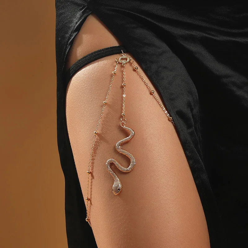 Bohemian Snake Pendants Leg Chain For Women Boho Metal Sexy Body Chain Gold Color Thigh Chain Jewelry Harness Beach Style Gift