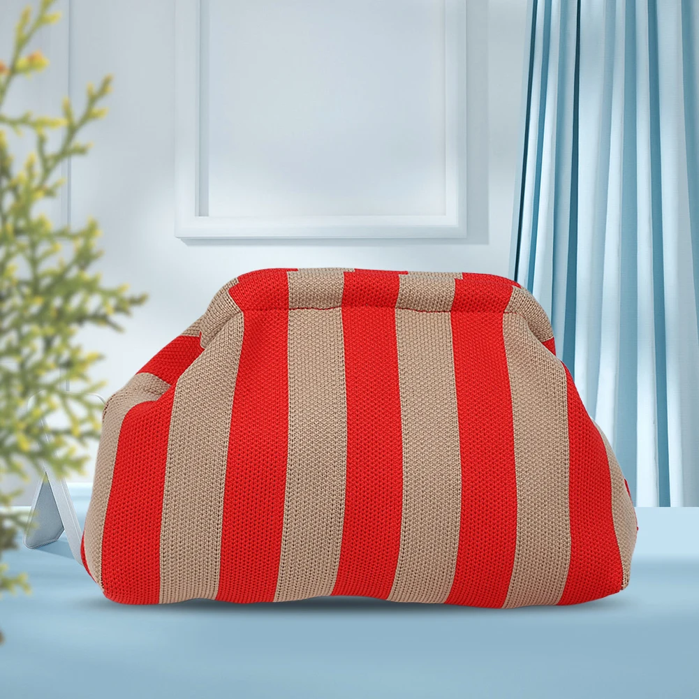 Women Knit Stripe Purse Contrast Color Small Crochet Handbag Casual Colorblock Bag Woven Bag for Female