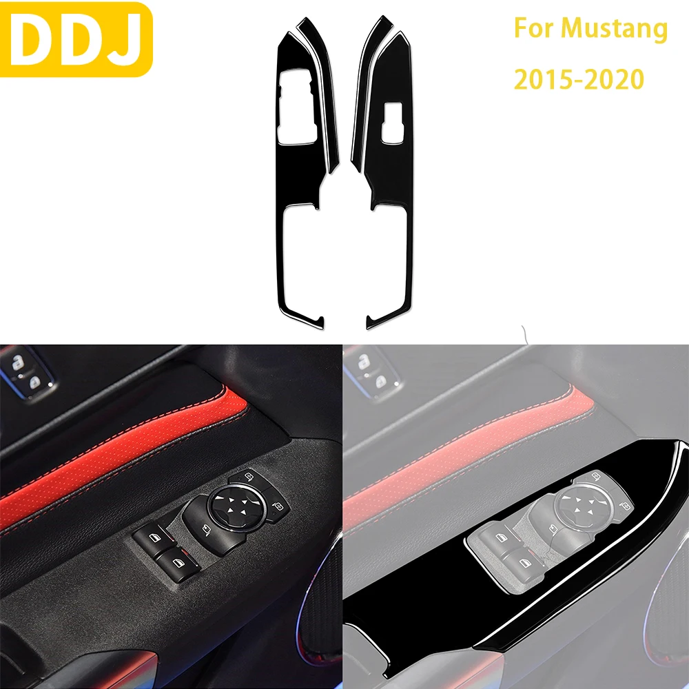 

For Ford Mustang 2015-2020 Accessories Car Piano Black Interior Door Window Lift Kit Trim Sticker Plastic Decoration