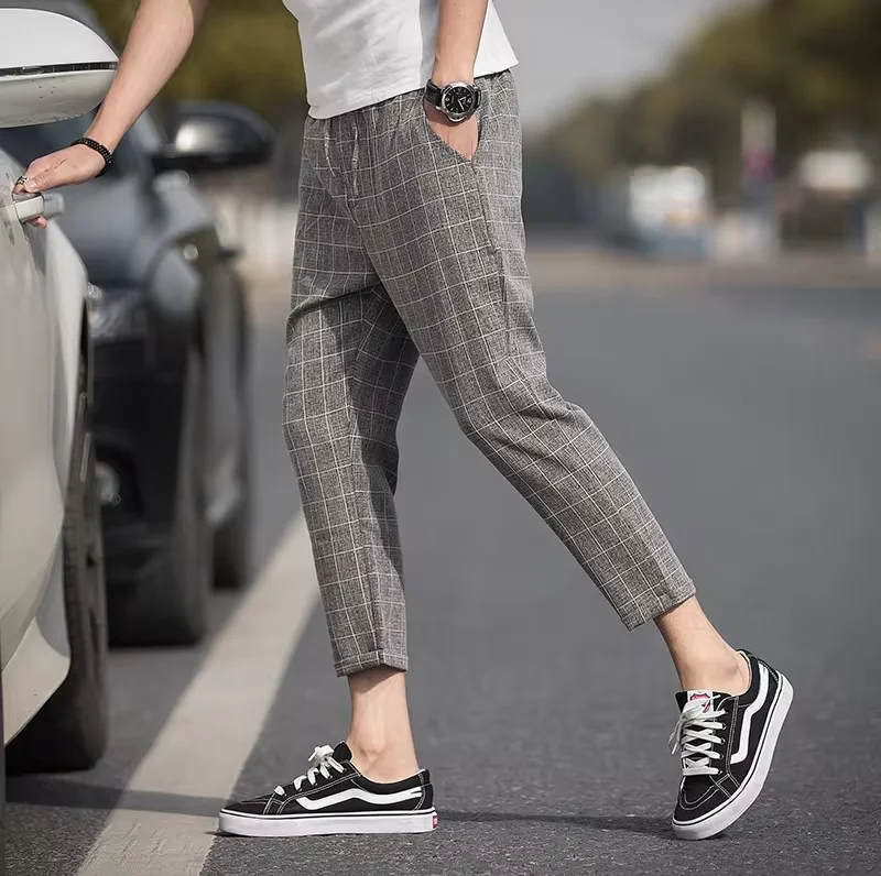 New Checkered Fashion Europe and the United States Style Men's Pants Business Casual Travel Slim Pants Comfortable and Versatile 6