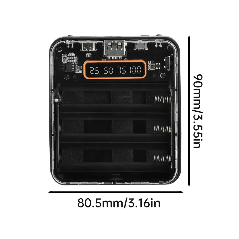 3*18650 Diy Power Bank Box Digital Display Battery Level 4 Charge Cables 5v 2a Input/output Portable Mobile Power Box