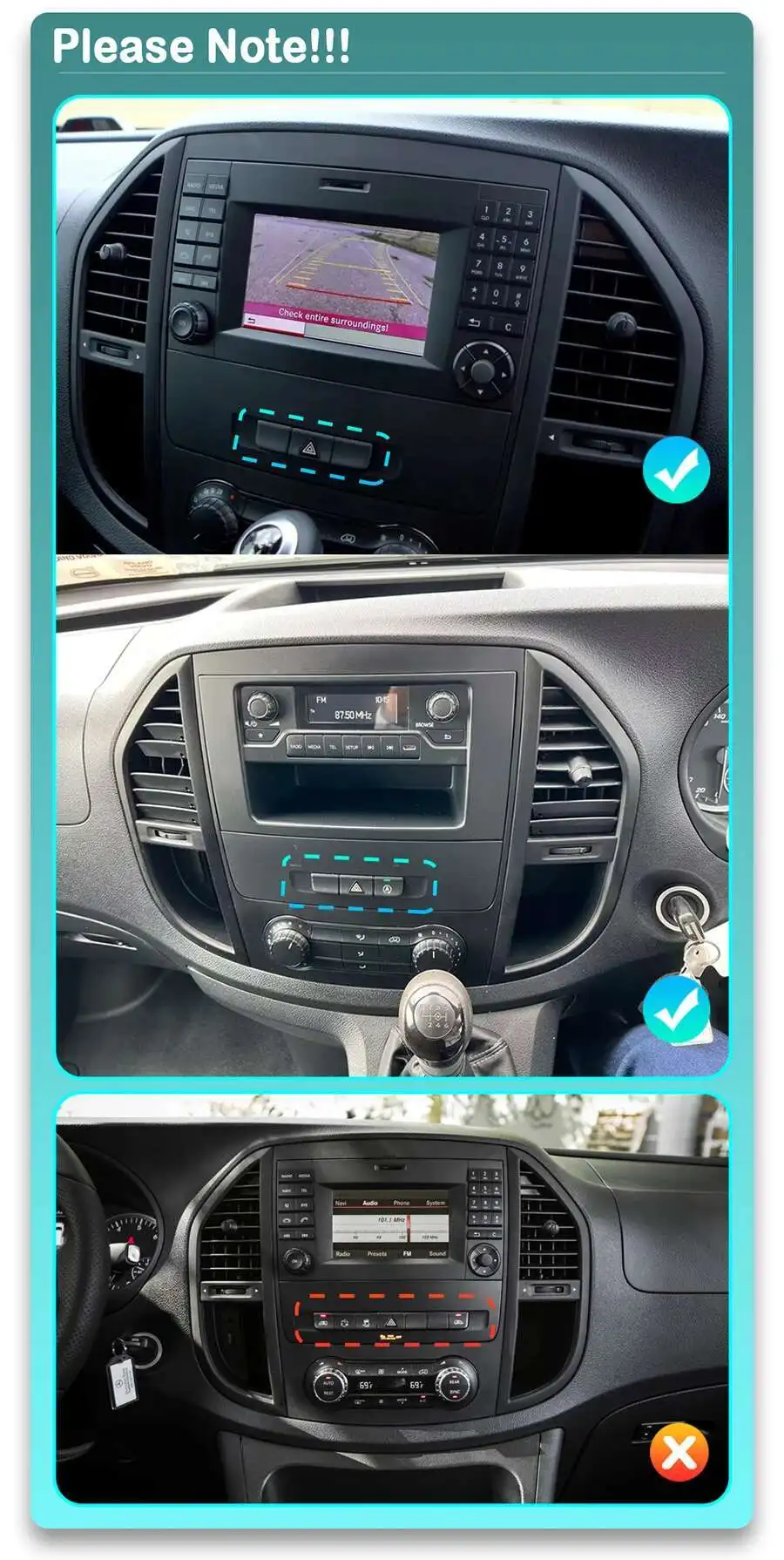 Central Panel Hazard Light Buttons Bar Compatible With Android Screens for Merce