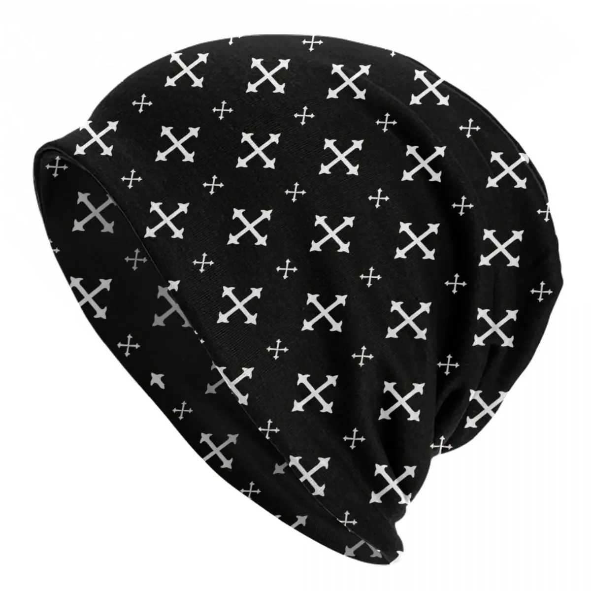 

Gothic Metal Cross Modern Pattern Bonnet Homme Fashion Thin Skullies Beanies Cross Crucifixion Caps For Men Women Creative Hats