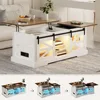 Lift Top Coffee Table with Gun Cabinet, 2 Sliding Barn Doors-Large Storage and 3 Color LED Lights fit, Café Tables 1