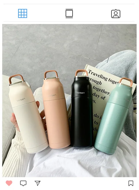 Ins Simple Stainless Steel Thermos Water Bottle Creative Portable Large  Capacity Men Women Vacuum Insulation Cup