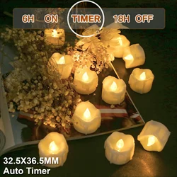 Flickering LED Tea Light Candles - Battery Operated, Long - Lasting, Realistic Glow for Holiday and Wedding Decor (12Pc Auto Timer)
