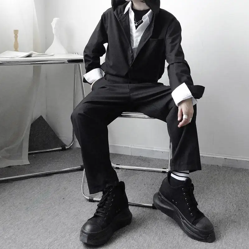 2022 New Men's Jumpsuit Spring And Autumn New Urban Youth College Style Fashion Popular Leisure Loose Large Size Hooded Pants