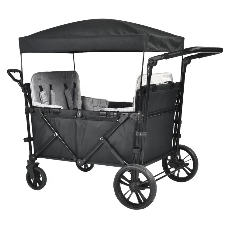 Baby Stroller Wagon Iron Tube 2 in 1 Folding Baby Wagon with Separate Seat Safety Belts Outdoor Camper
