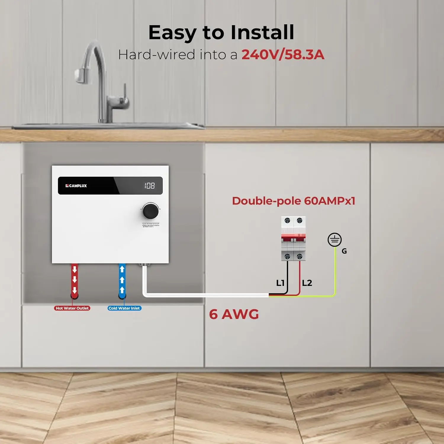 Tankless Water Heater Electric 14kW 240 Volt, On Demand Instant Hot Water Heater with Self-Modulating Save Energy