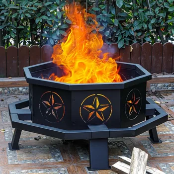 35 Inch Octagonal Wood Burning Fire Pit for Outdoor Bonfire Camping Backyard Patio - Firepits Designed for outside Use 1