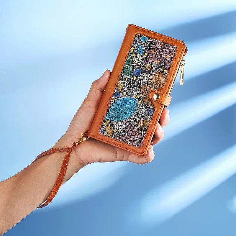 Long Strap Crossbody Zipper Wallet for iPhone 15 Pro Max 15 Pro 15 Plus 15 14 13 12 11 XR XS MAX 7 8 Card Slots Phone Bag Case