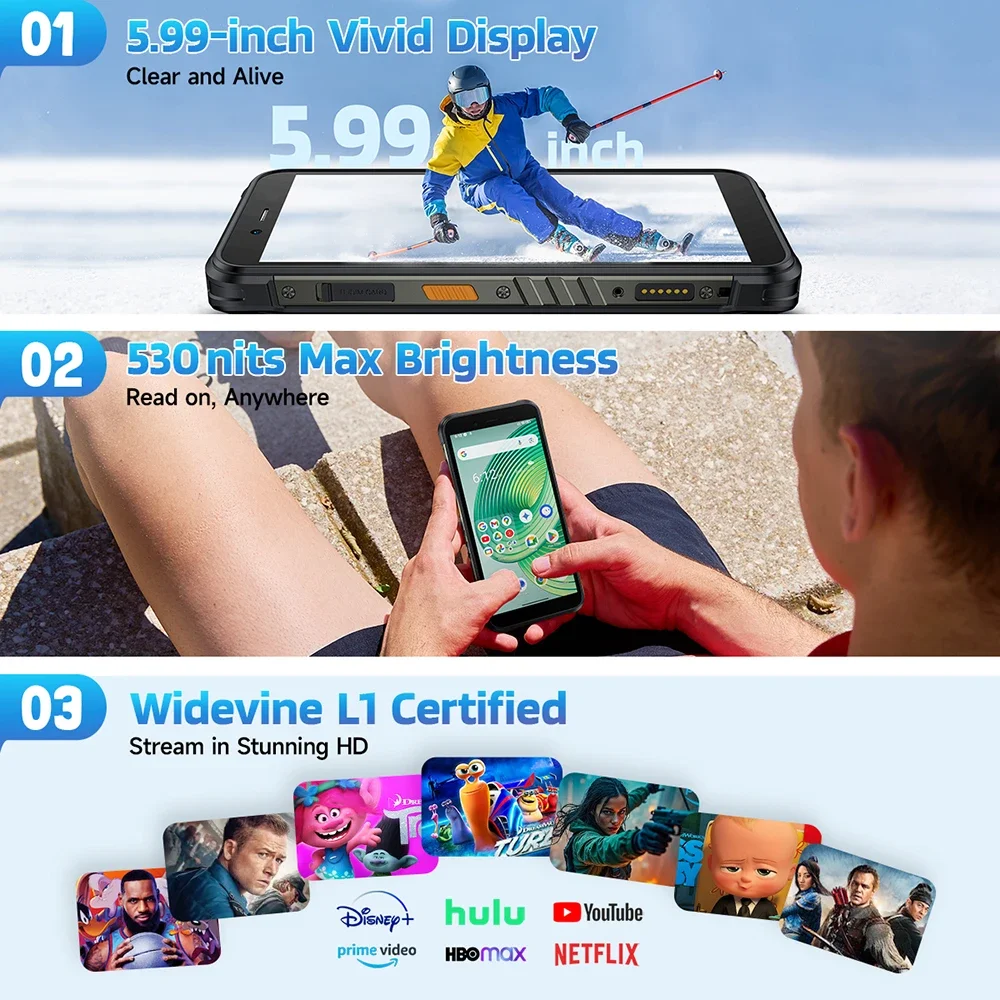 Global Version Ulefone RugKing 4G Rugged Phone 5.99" 8GB 256GB Mobile Phone 9600mAh 50MP Main Camera Smartphone Android 15 NFC