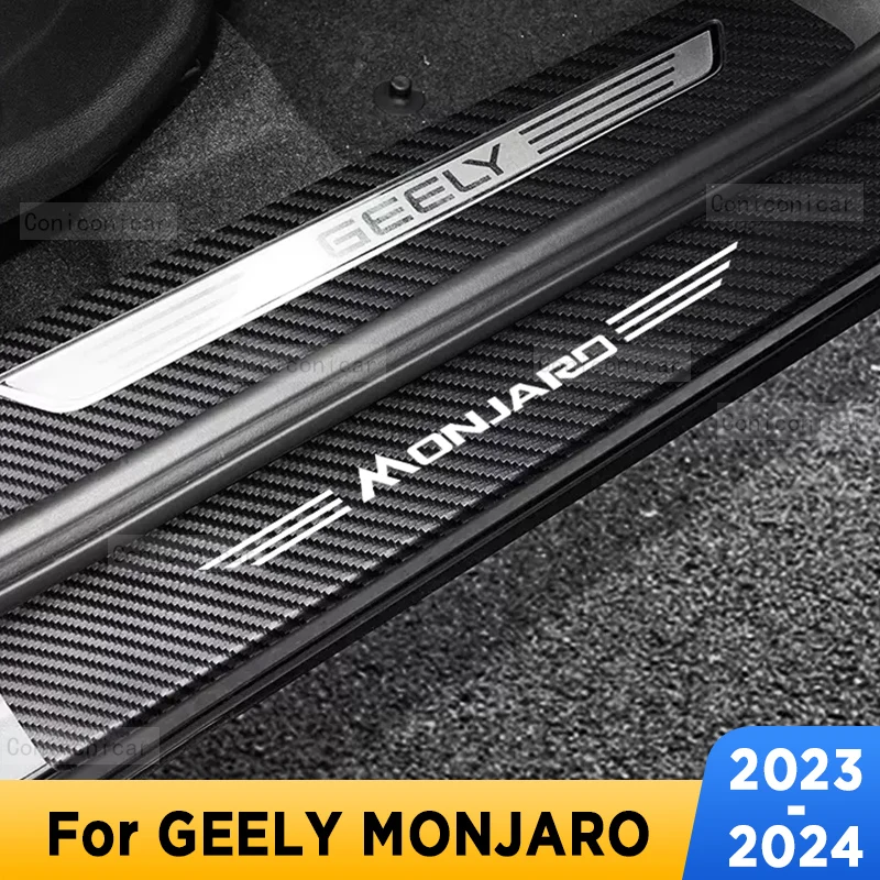 Car Door Sills Scuff Plate Threshold Protector Interior Imitation Carbon Fiber Sticker Accessories For GEELY MONJARO 2023 2024