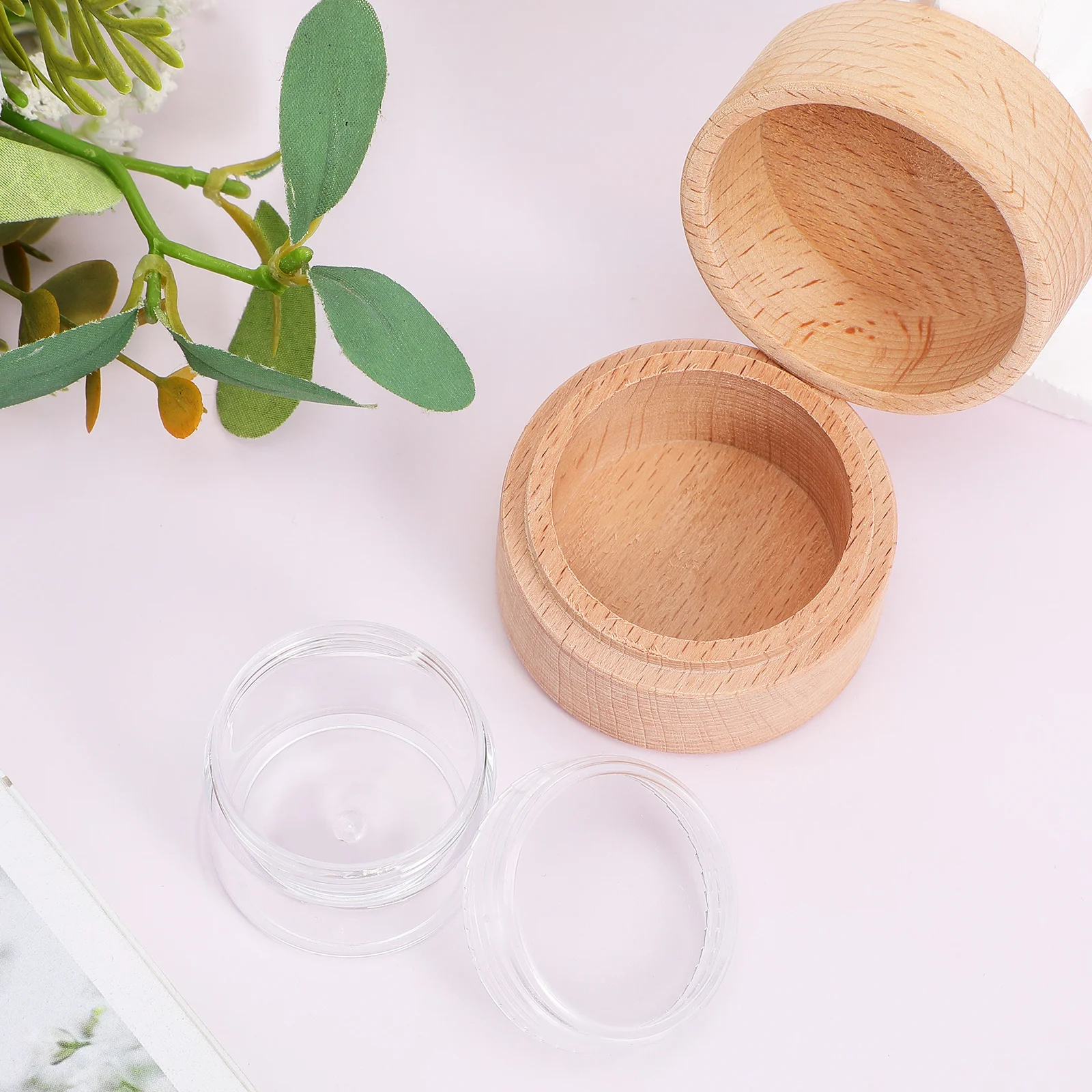 Round Wooden Box Mini Jewelry Holder Clear Lidded Storage Case for Engagement Wedding Proposal Craft Small Size
