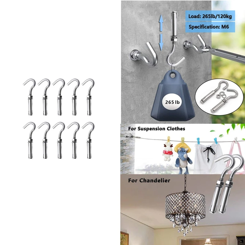 Promotion! 10PCS Concrete Wall Hook 304 Stainless Steel Expansion Open Cup Bolts For |