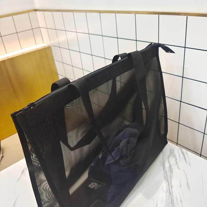 Transparente Netz-Einkaufstasche, große Kapazität, Schultertasche für Einkaufstaschen, atmungsaktive Aufbewahrungstasche für Strand, Reisen, Toilettenartikel – Detail 4