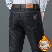 2025 Men's Business Fashion Warm Straight Fleece Jeans Classic Style Winter Thickened Denim Pants Casual Trousers Male 1