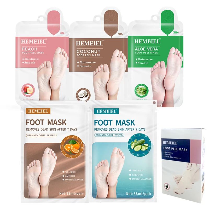 HEMEIEL Exfoliating Foot Mask Peeling Aloe Vera Vitamin C Peach Coconut Cucumber Feet Mask