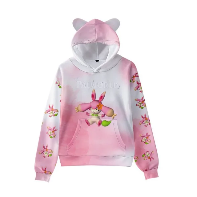 Game Palworld Cartoon Cute Cat Ear Hoodie Long Sleeve Sweatshirts Outdoor Leisure Sportswear Tops Children Birthday Gifts