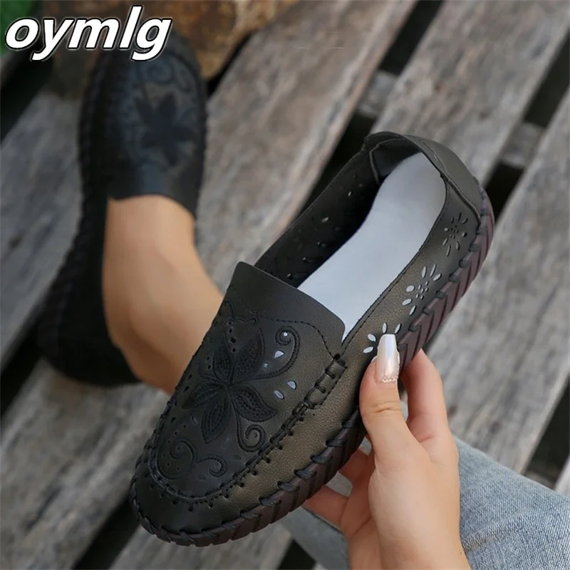 2023 New Hollow Out Flat Bottom Large Size Single Shoes for Women with Ox Rib Sole Small White Shoes Large Size Single Shoes