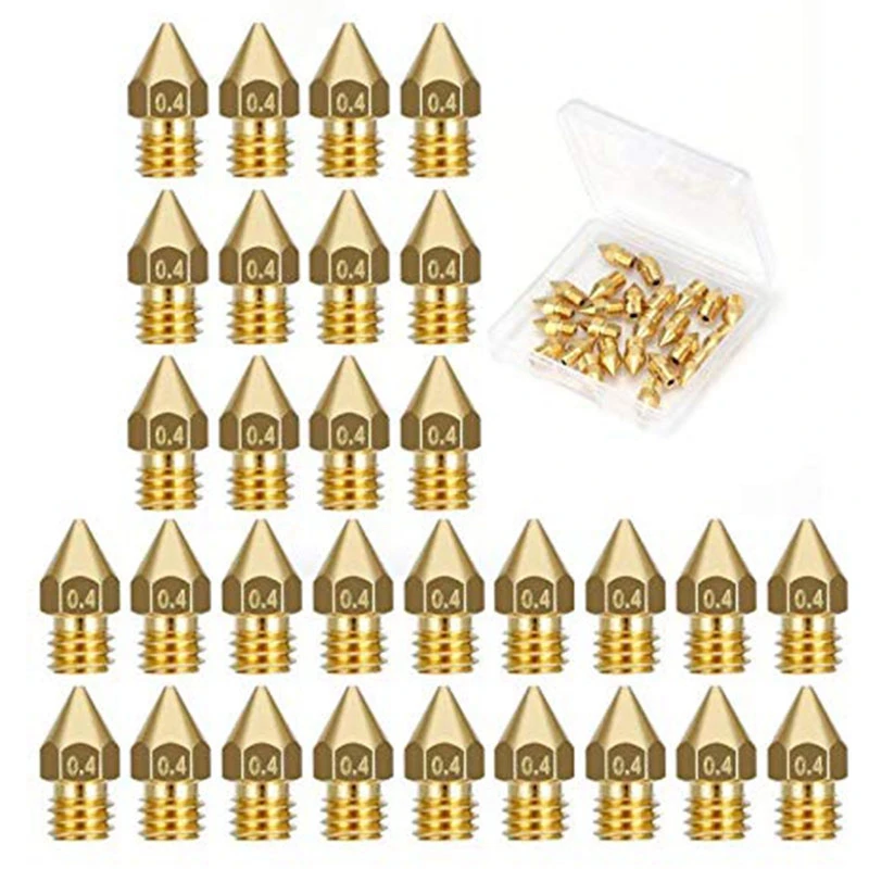 3D 프린터 압출기 Nozzle-MK8, Ender 3 Anet A8 Makerbot MK8 Creality CR-10 CR-10S S4 S5 3Pro 5 용 깍지, 0.4mm, 30 개