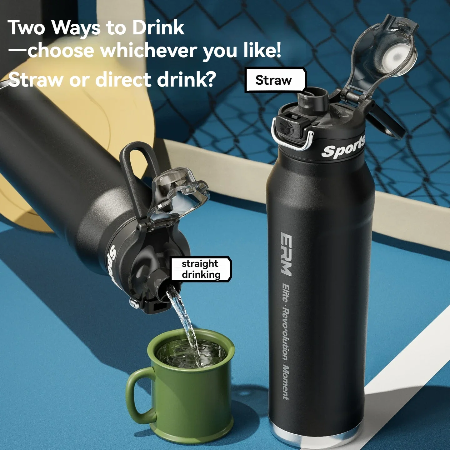 Stainless Steel Water Bottle  Cycling Tumble Insulated Cold And Hot Flasks Double Wall Portable With Handle Sports Outdoor Cup - 2