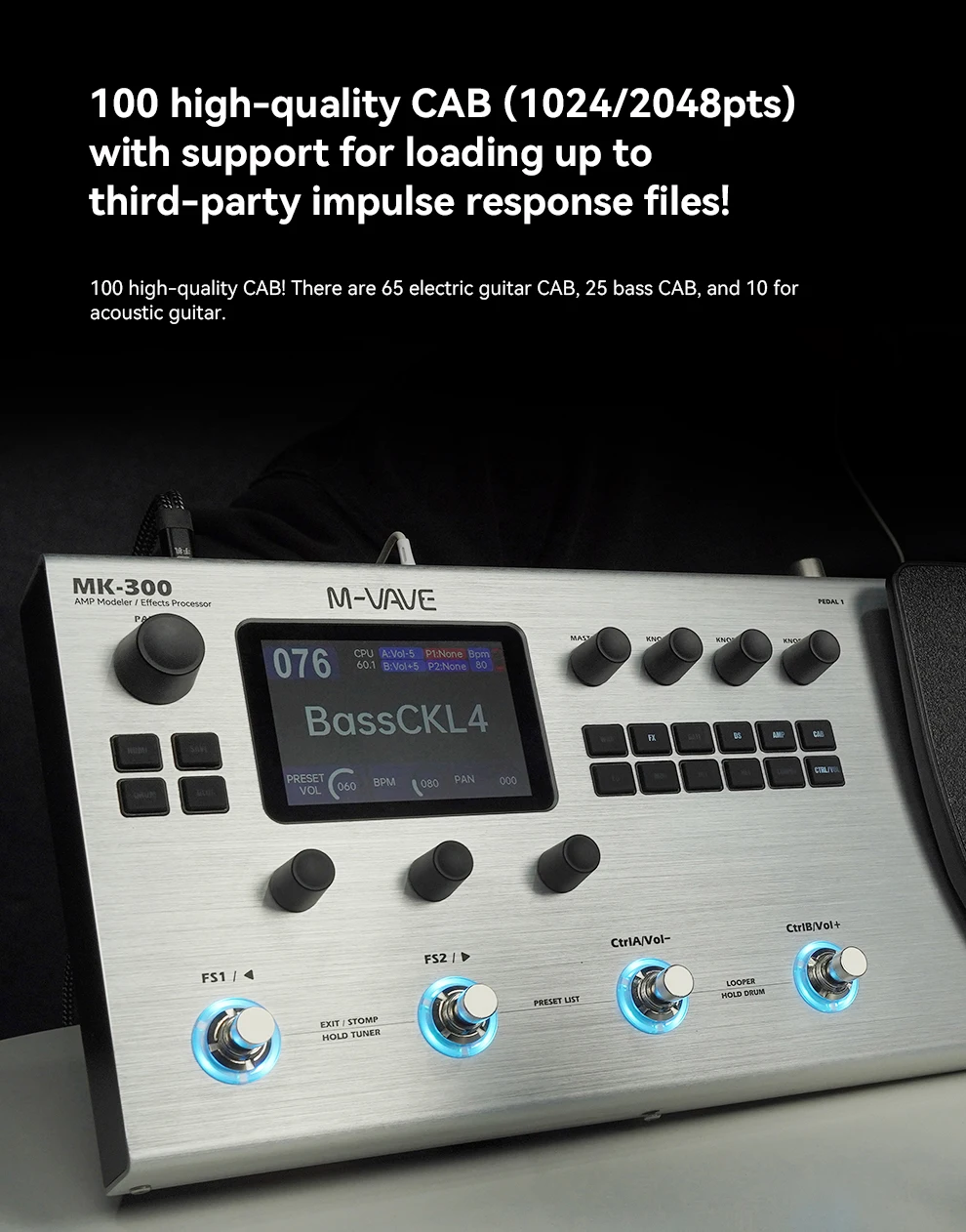 Guitar Bass Effector 120 AMP Models 11 Effect Modules 150s STEREO LOOP Guitar Parts Accessories M-VAVE MK-300