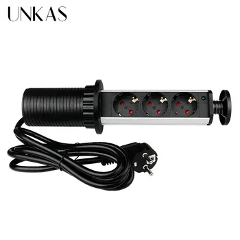 16A PULL POP UP 3 Power EU Socket New Black Color Port Kitchen Table Desktop Sockets Retractable Countertops French Plug 1