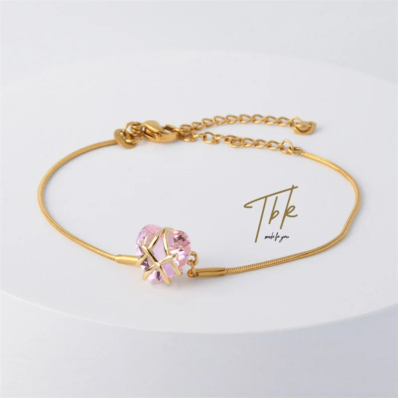 Bracelet coeur classique pour femmes et filles, bracelet château en cristal, joli cadeau de bijoux, tendance de la mode, rose mignon, 2022