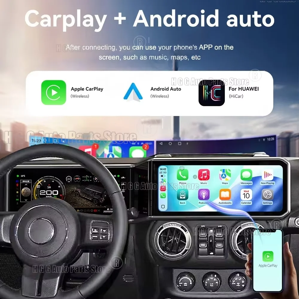 Estéreo Android de 24.6 pulgadas con pantalla dual y Carplay para Jeep Wrangler JK 2010-2017, reproductor multimedia para automóvil, radio digital para auto. 3