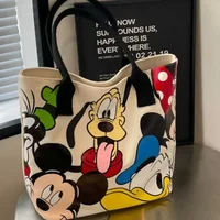 Disney Mickey Mouse Cute Cartoon Versatile Large Canvas Shoulder Bag Goofy Dog Tote Bag Leisure Student Handbag Birthday Gifts