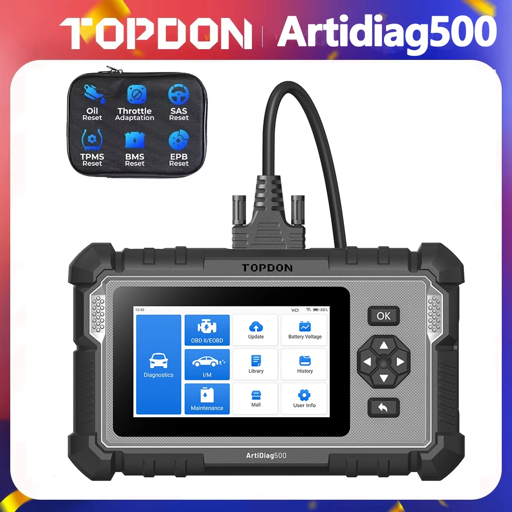 Topdon ArtiDiag500 Car Diagnostic Tool All Systems OBD2 Diagnostic Scanner Engine ABS SRS Airbag Auto Scan Tool Code Reader