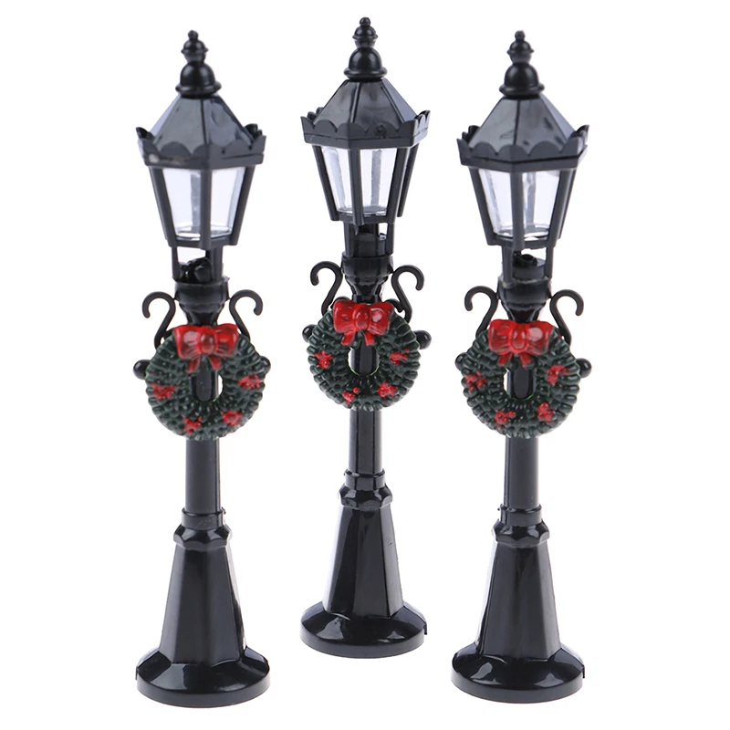 Miniature Lamp Black 1/12 Dollhouse Miniature Christmas Park Street Lamp Doll Streetlight Toy For Doll house Garden Decoration 1pc