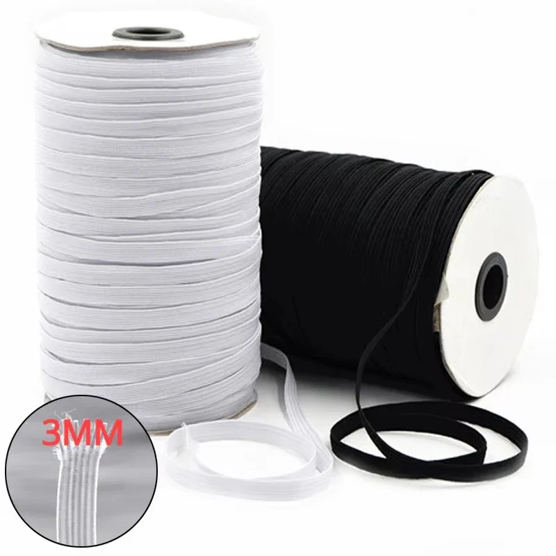 Sewing Elastic Band 3mm Flat Elastic Band White Black High Elastic Flat Band for Underware Pajamas Ties Trim DIY Mask