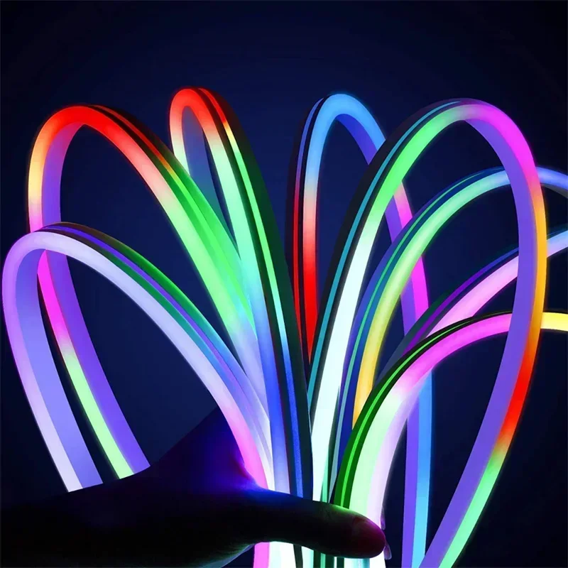 TUYA Neon LED Strip Lights 12-24V 84LEDs/M WIFI Neon Rope Light with Music Sync RGBIC Dreamcolor Chasing Strip Tape for Room