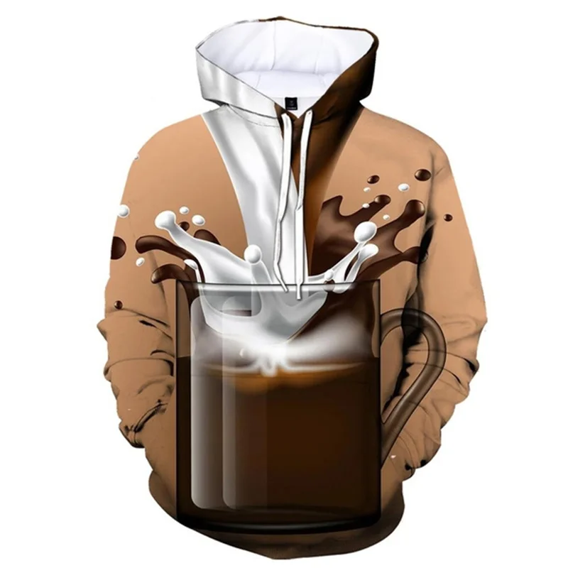 Sudadera con capucha con estampado 3D de taza de café para hombre, sudadera con capucha de gran tamaño con gráficos, nuevo diseño, sudadera transpirable, abrigo de manga larga