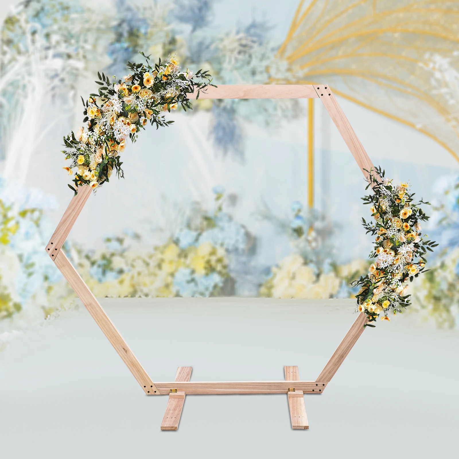 Rose Bow Balloon Bow Wedding Stand Hexagonal Frame with Solid Base Decoration for Party Wedding Garden