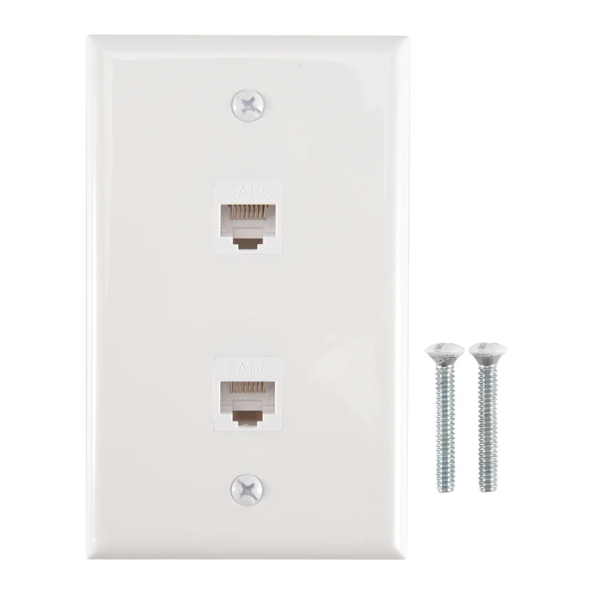 AAA87 1 Pack 2 Port Ethernet Wall Plate, Cat6 Female to Female Wall Jack RJ45 Keystone Inline Coupler Outlet, White
