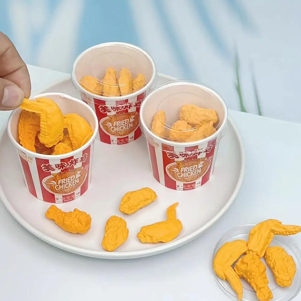 Creative Eraser Cartoon Simulation Food Bucket Fried Chicken Set Eraser Kawaii Stationery for Kids Rubber School Supplies 1 Set pencil eraser biscuit eraser