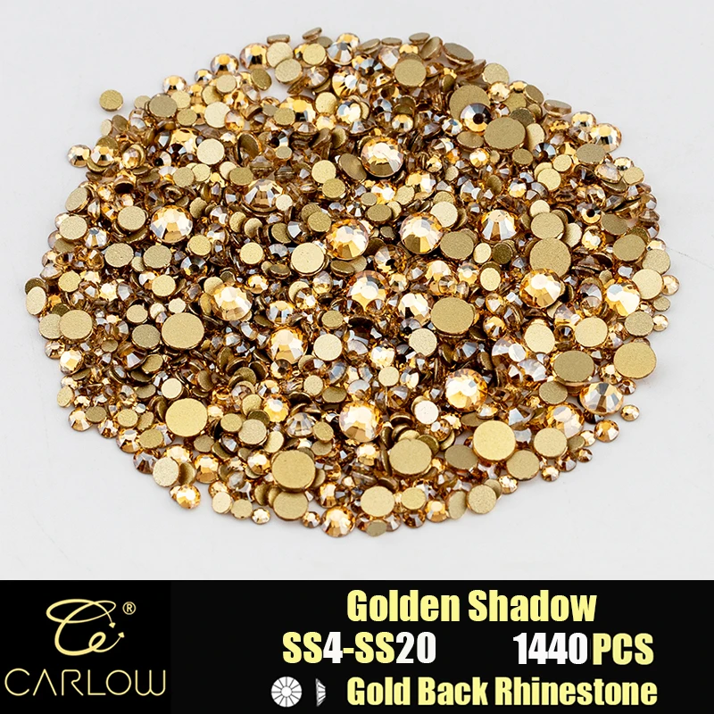 Shiny Gold Back Glass Crystal Rhinestones for DIY Crafts and Nail Art - 1440 Pieces