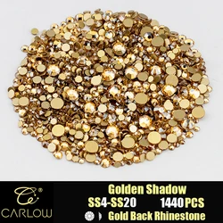 Shiny Gold Back Glass Crystal Rhinestones for DIY Crafts and Nail Art - 1440 Pieces (Golden Shadow)